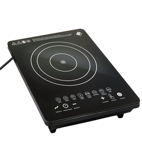 Placa de inducción portátil 1500w cristal templado, táctil, 8 niveles, temporizador 3h