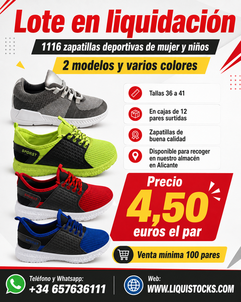 Stock zapatillas deportivas mujer y niños