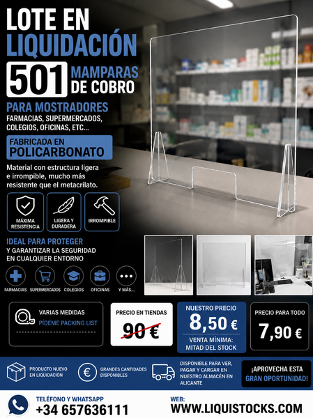 Stock mamparas de cobro a 7,90 euros