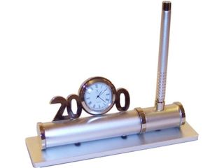 15 unidades de escribanía aluminio con bolígrafo y reloj 18x8x5cm