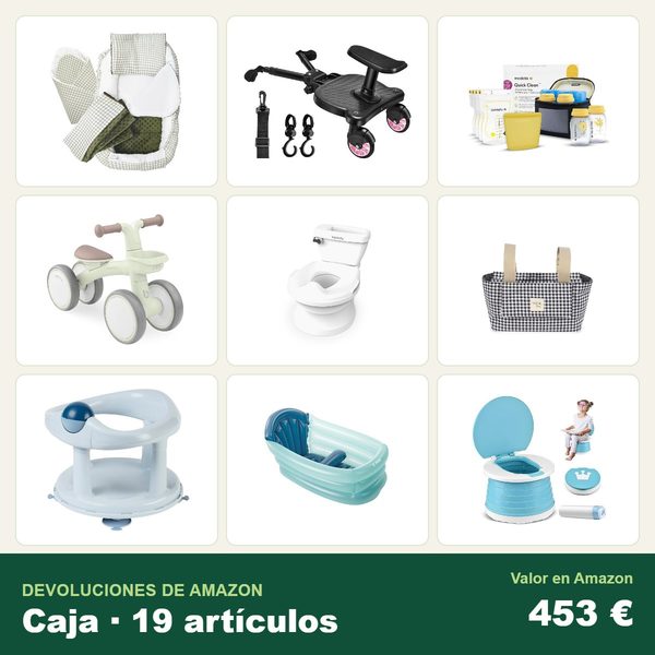 Caja de 19 devoluciones de amazon · bebé y puericultura · 453 € de valor en amazon