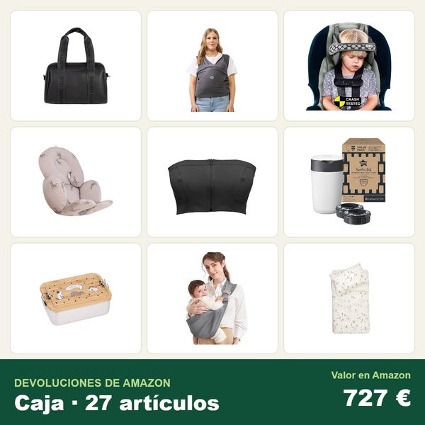 Caja de 27 devoluciones de amazon · bebé y puericultura · 727 € de valor en amazon