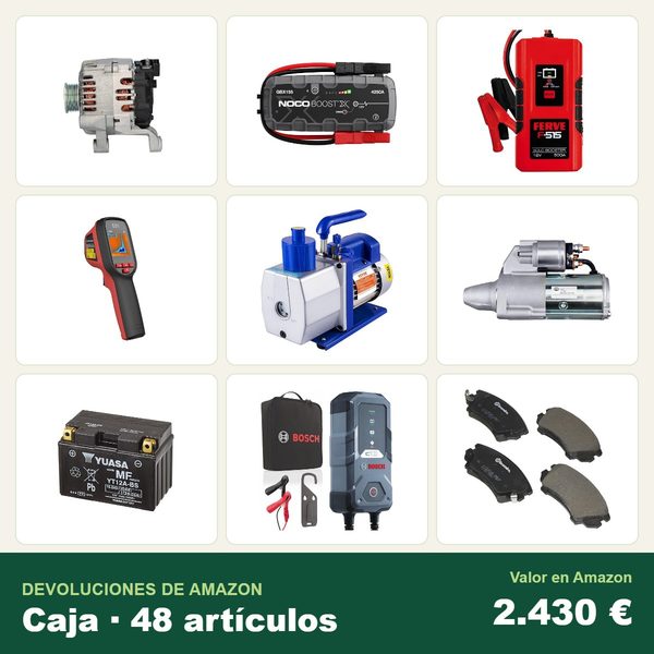 Caja de 48 devoluciones de amazon · recambios y accesorios de coche · 2.430 € de valor en amazon