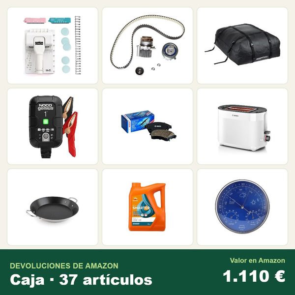 Caja de 37 devoluciones de amazon · recambios y accesorios de coche · 1.110 € de valor en amazon