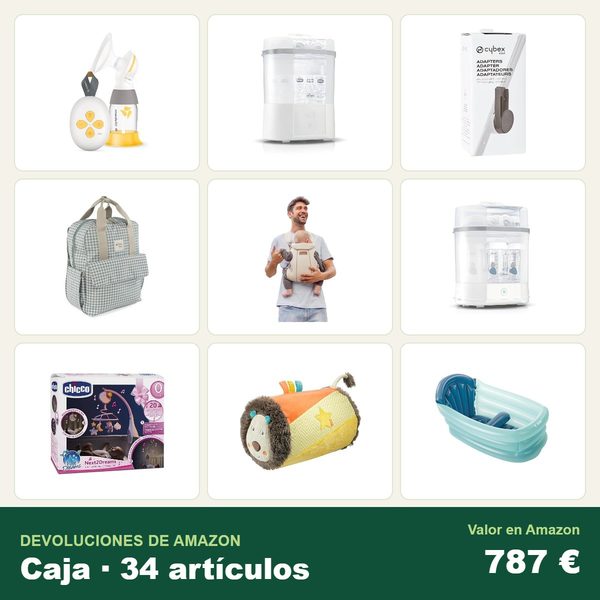 Caja de 34 devoluciones de amazon · bebé y puericultura · 787 € de valor en amazon