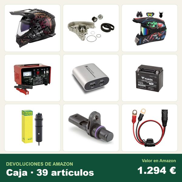 Caja de 39 devoluciones de amazon · recambios y accesorios de coche · 1.294 € de valor en amazon