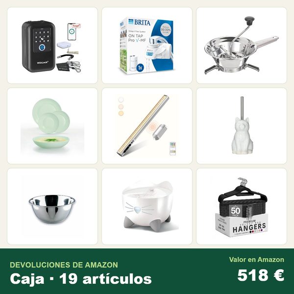 Caja de 19 devoluciones de amazon · menaje y cocina · 518 € de valor en amazon