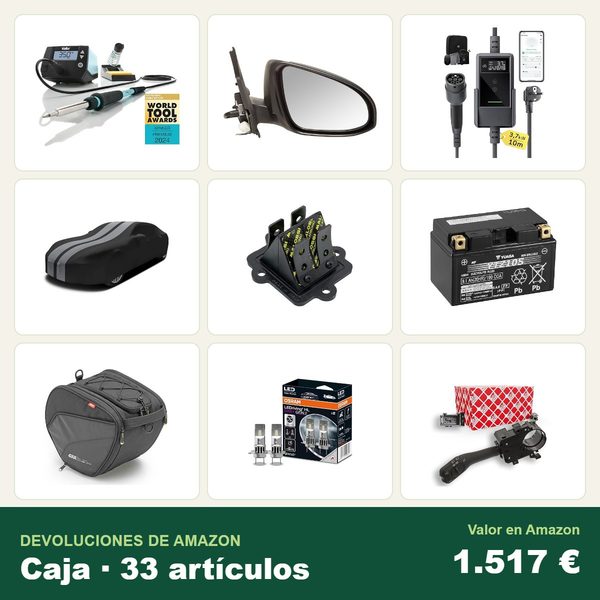 Caja de 33 devoluciones de amazon · recambios y accesorios de coche · 1.517 € de valor en amazon