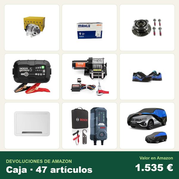 Caja de 47 devoluciones de amazon · recambios y accesorios de coche · 1.535 € de valor en amazon