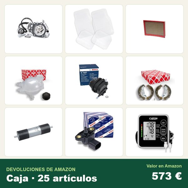 Caja de 25 devoluciones de amazon · recambios y accesorios de coche · 573 € de valor en amazon