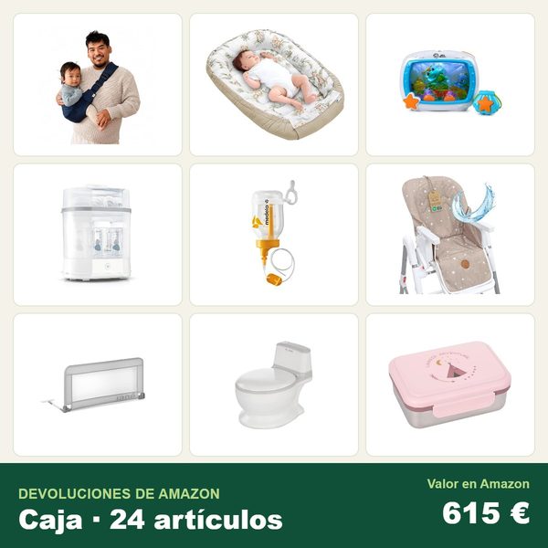 Caja de 24 devoluciones de amazon · bebé y puericultura · 615 € de valor en amazon