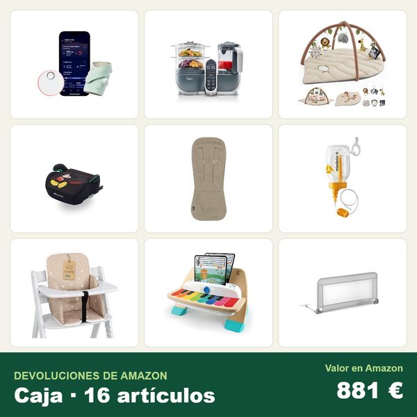 Caja de 16 devoluciones de amazon · bebé y puericultura · 881 € de valor en amazon