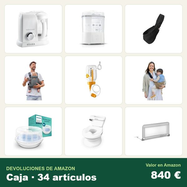 Caja de 34 devoluciones de amazon · bebé y puericultura · 840 € de valor en amazon
