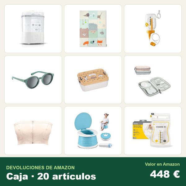 Caja de 20 devoluciones de amazon · bebé y puericultura · 448 € de valor en amazon