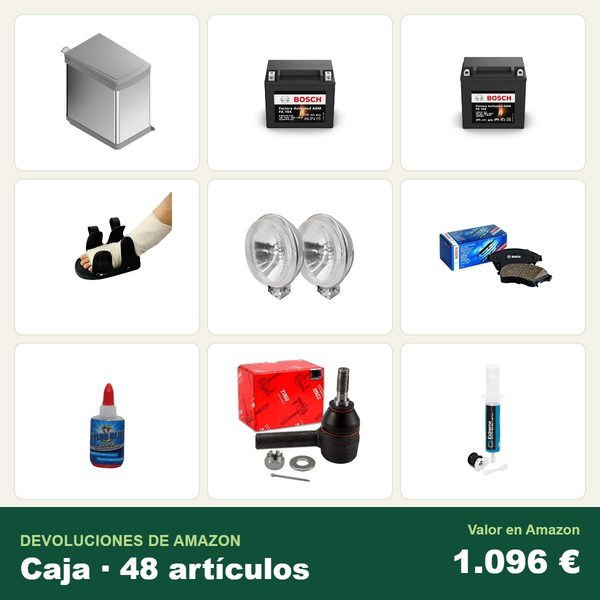 Caja de 48 devoluciones de amazon · recambios y accesorios de coche · 1.096 € de valor en amazon