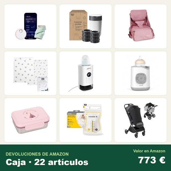Caja de 22 devoluciones de amazon · bebé y puericultura · 773 € de valor en amazon