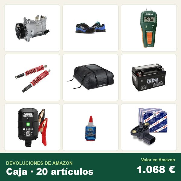 Caja de 20 devoluciones de amazon · recambios y accesorios de coche · 1.068 € de valor en amazon