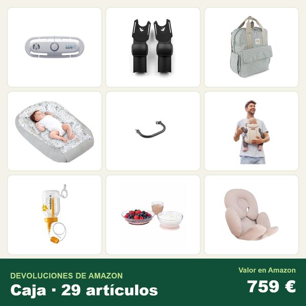 Caja de 29 devoluciones de amazon · bebé y puericultura · 759 € de valor en amazon