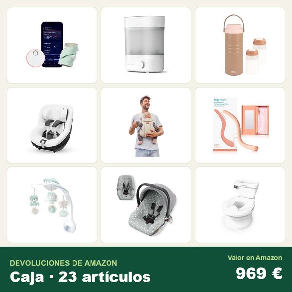 Caja de 23 devoluciones de amazon · bebé y puericultura · 969 € de valor en amazon