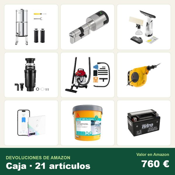 Caja de 21 devoluciones de amazon · bricolaje e industrial · 760 € de valor en amazon