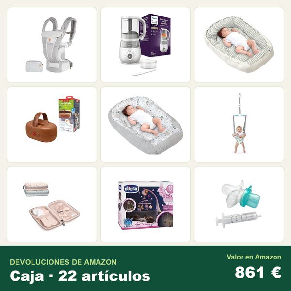 Caja de 22 devoluciones de amazon · bebé y puericultura · 861 € de valor en amazon