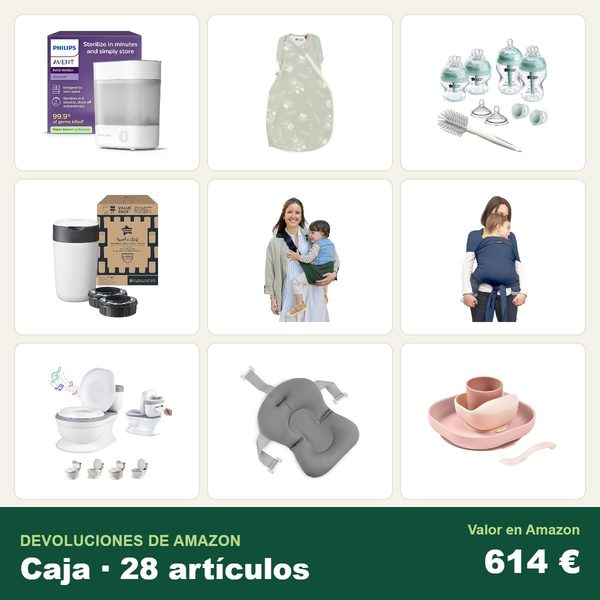 Caja de 28 devoluciones de amazon · bebé y puericultura · 614 € de valor en amazon